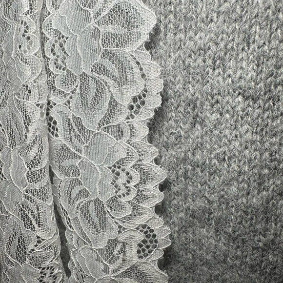 Victorian Coquette Gray Women's Sweater with Lace Collar and Cuffs - Picture 5 of 6